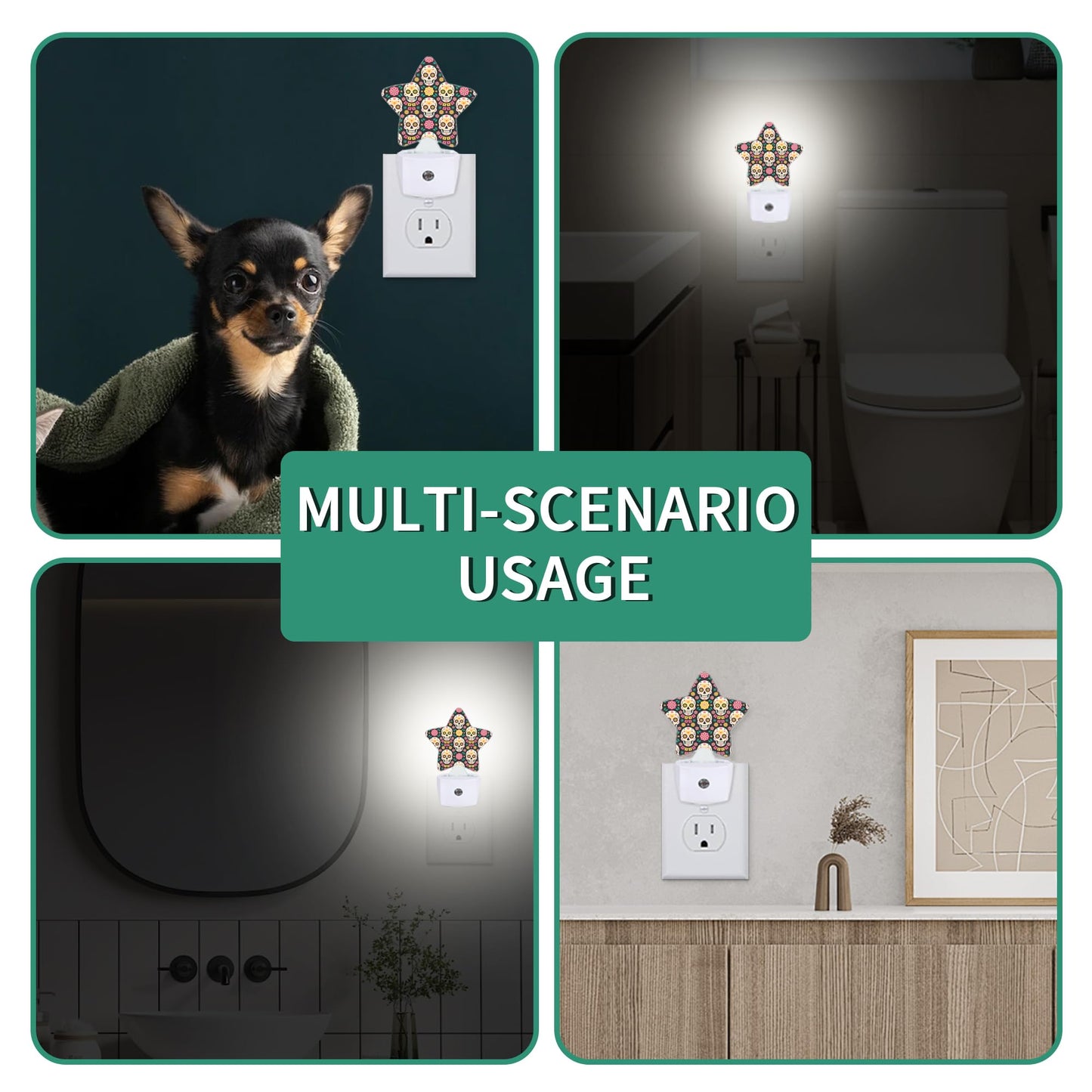 Star Night Light with Dusk to Dawn Sensor, Funny Skull Plug in Night Light for Kids Bedroom Nursery, Soft Warm Glow Lamp for Hallway Bathroom Energy Saving