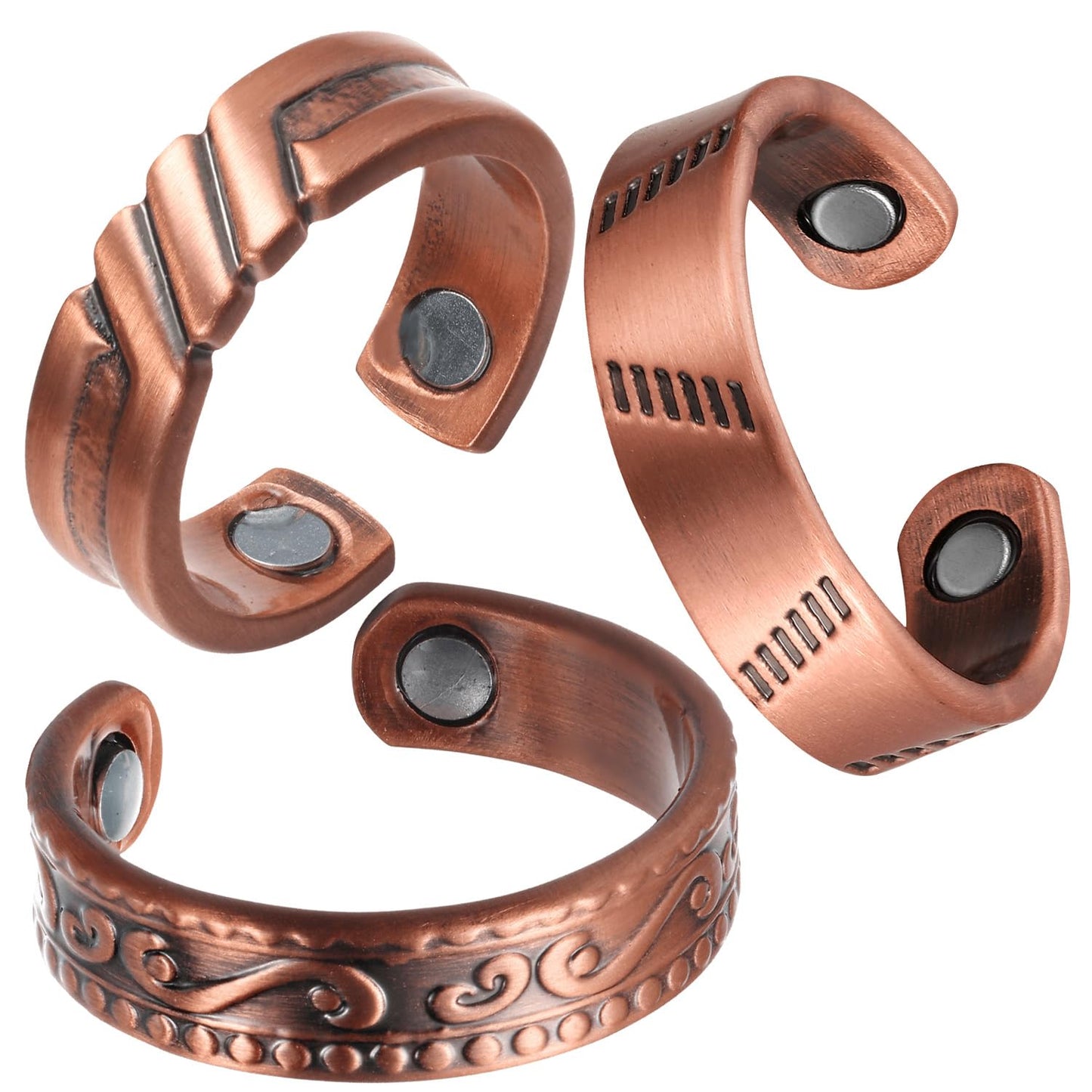 BioMag 3Pcs Lymphatic Drainage Copper Ring for Men Women, 99.99% Pure Copper Magnetic Rings, Adjustable Jewelry Gift with Jewelry Box (Style A)