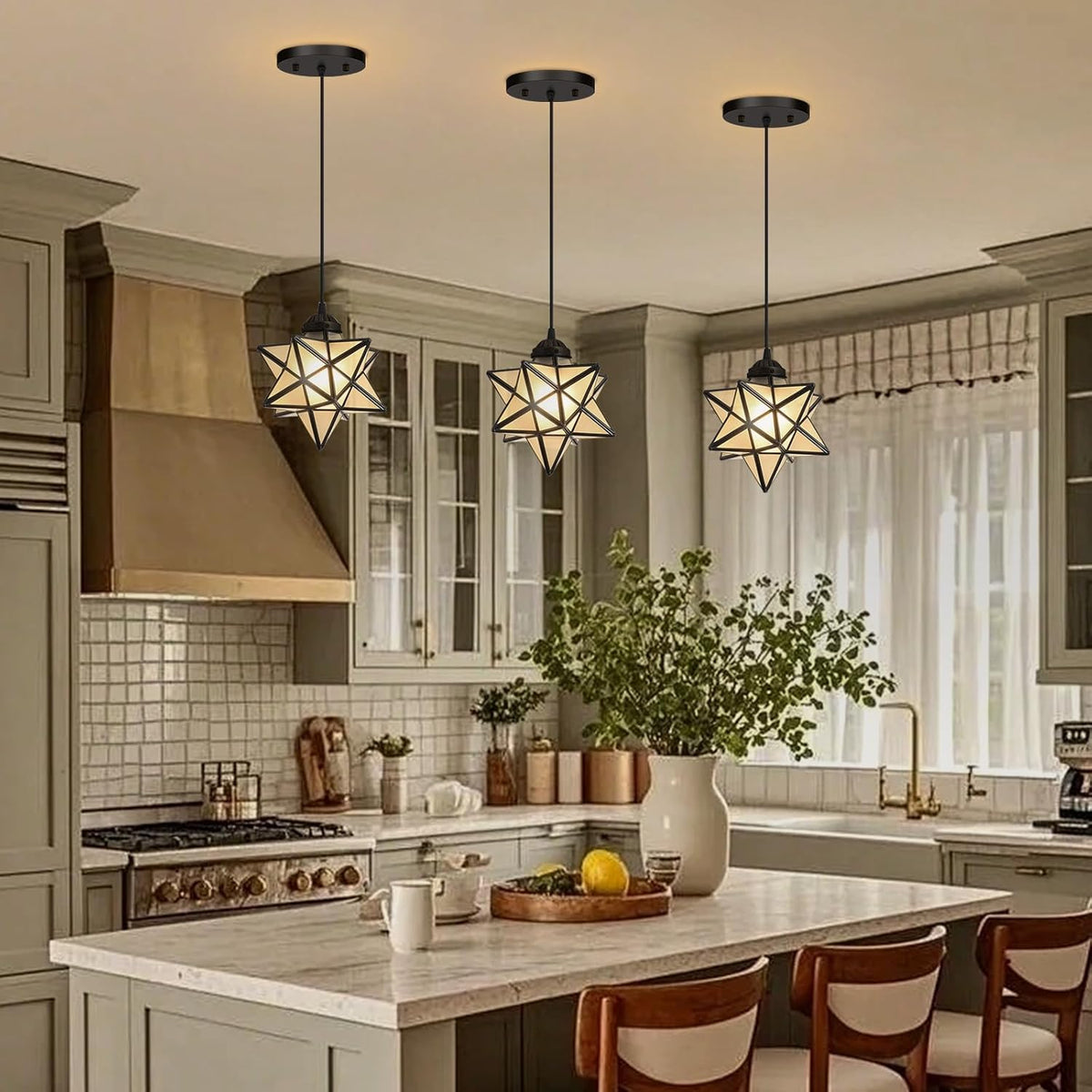 Frosted White Glass Pendant Lights for Kitchen Island Dining Room Light Fixture Chandelier Hanging Lighting with Warm Light Bulb