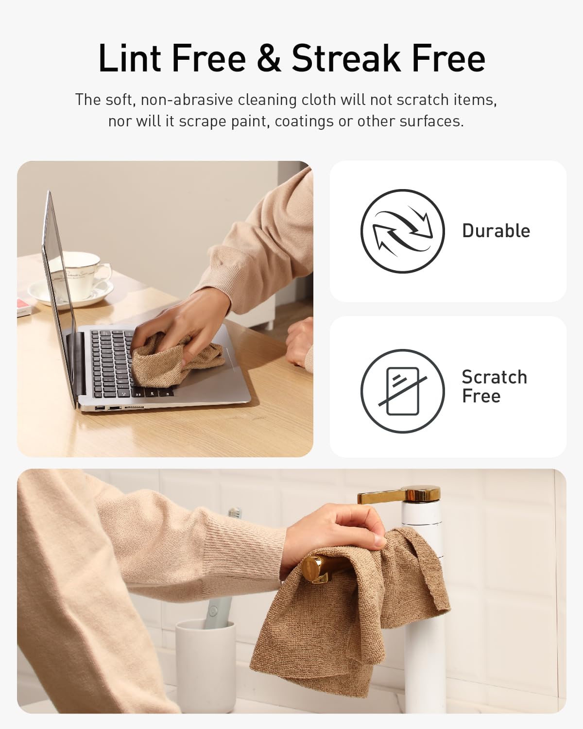Fantasticlean Microfiber Cleaning Cloth Roll -75 Pack, Tear Away Microfiber Towels, 12" x 12", Reusable, Washable, Scratch Free, Ultra Absorbent for All-Around Cleaning Supplies (TAN)