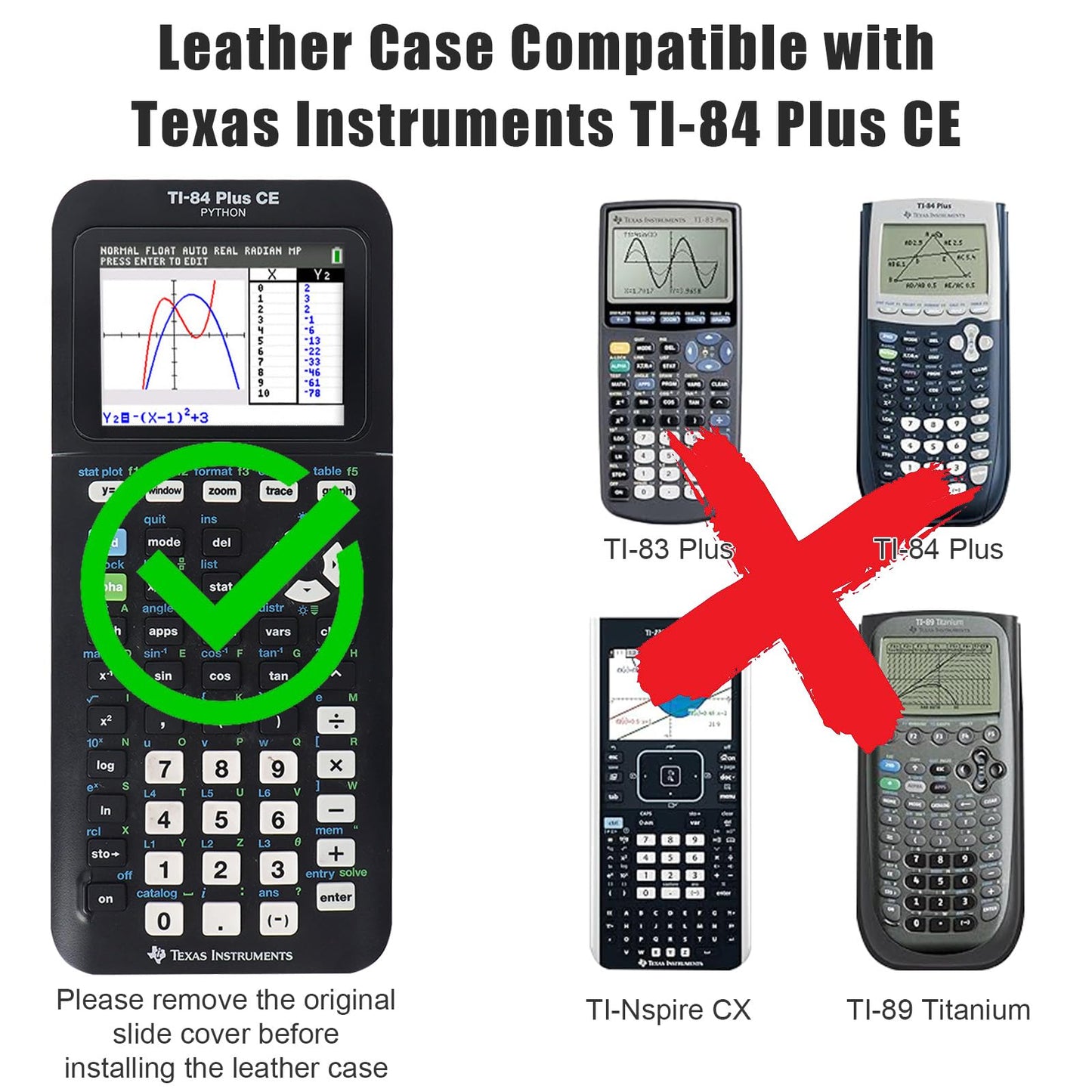 YouKnow PU Leather Protective Case for Texas Instruments TI-84 Plus CE Color Graphing Calculator with ID Card Slot (Only Case) (Black)