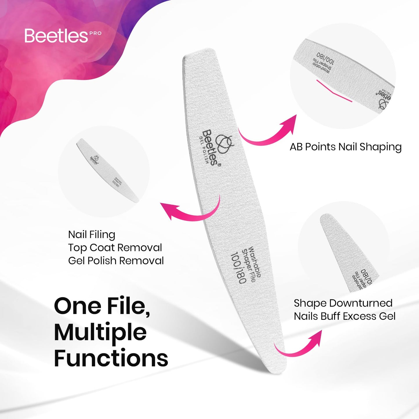 Beetles Pro 120-Pcs Nail File – Professional 100/180 Grit Double Sided Emery Board Nail Files Washable with Professional Curved Cuticle Scissors, Multi-Purpose Premium Stainless Steel