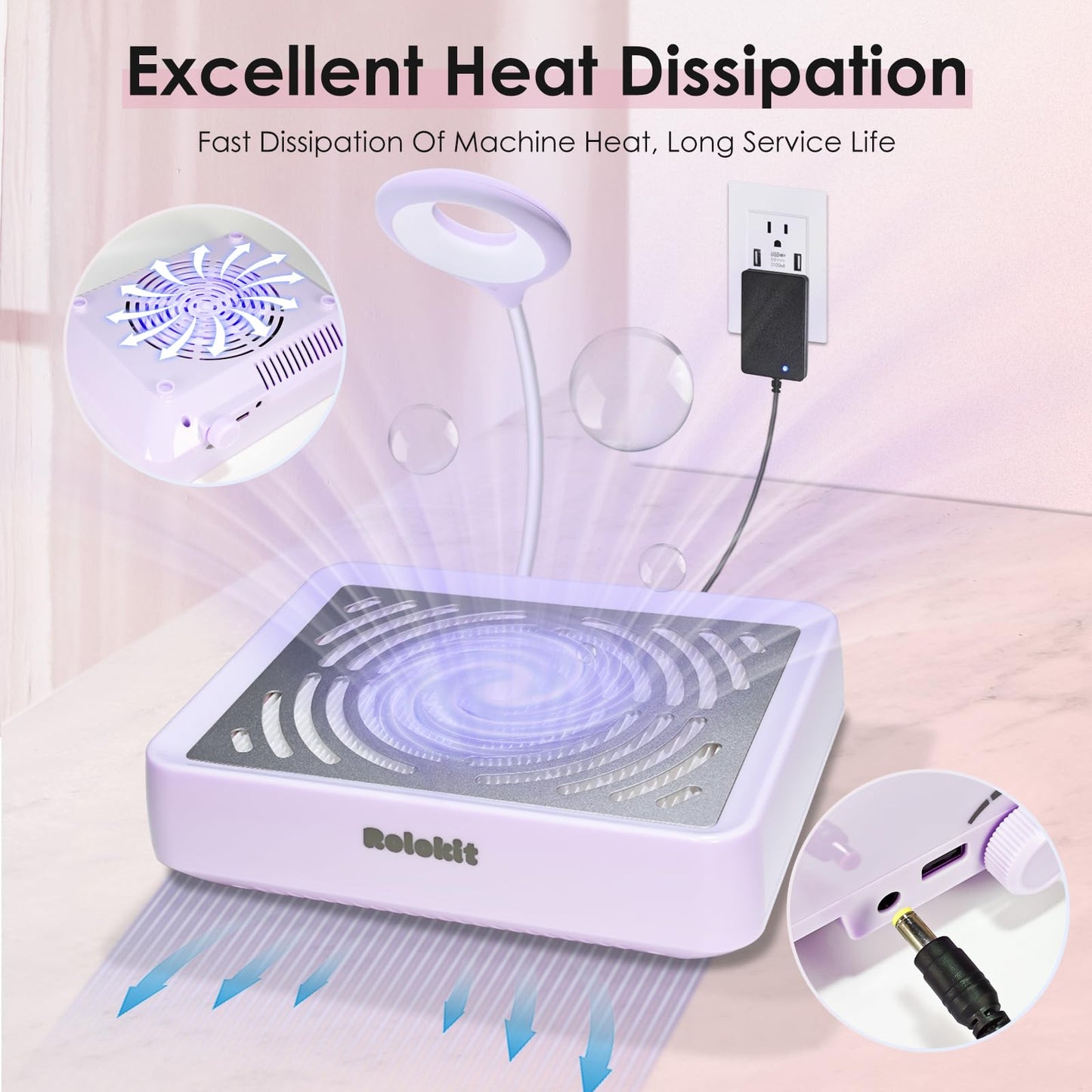 Nail Dust Collector with Lamp&50pcs Disposable Filter&Dusting Brush, Electric Nail Vacuum Cleaner Dust Fan Suction Machine for Manicure Acrylic Gel Nails Polishing, Low Noise, Salon Home
