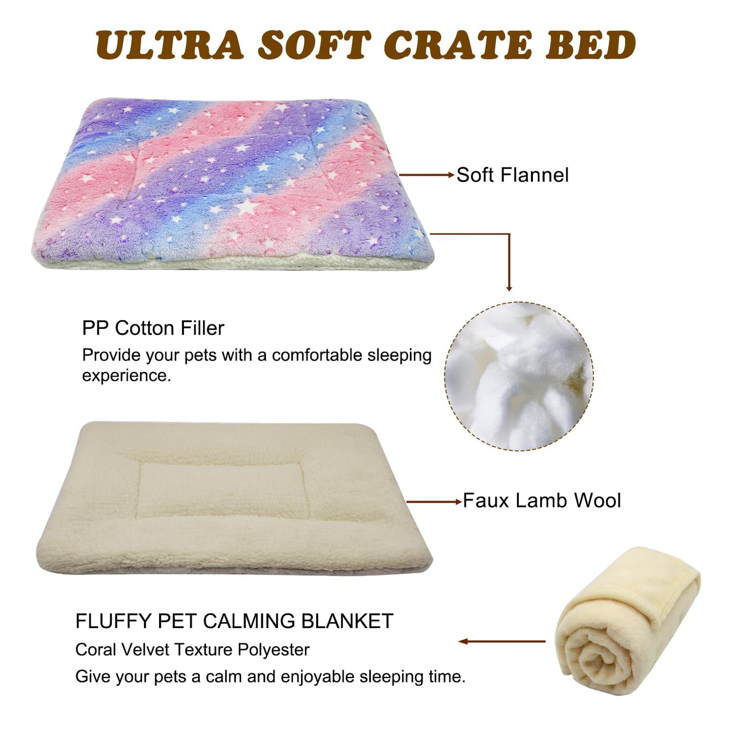 SM4BED Cat Dog Bed Mat & Blanket, Reversible Pets Crate Pad Bed Mat and Ultra Soft Warm Fleece Calming Blanket for Small Puppy Kitty, Washable