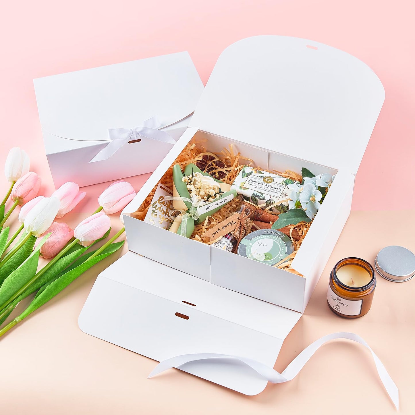 Kucoele 15 PCS Gift Boxes with Lids, 10.6 x 7.8 x 3.1 Inches Bridesmaid Gift Boxes, White Proposal Boxes with Ribbons for Wedding, Birthday, Graduation Present Packaging