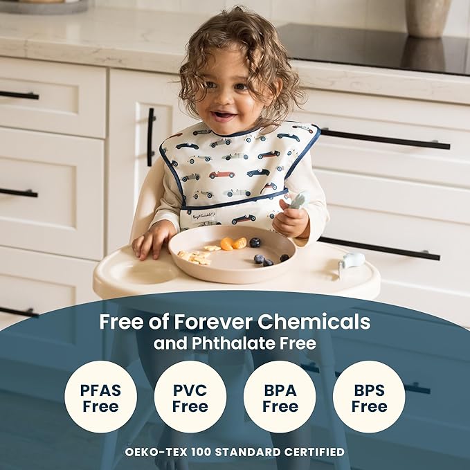 Tiny Twinkle Mess-Proof Baby Bibs for Eating | Waterproof, Wipeable Toddler Bibs with Catch-All Pocket | Feeding Bibs for Girls & Boys(3 Pack, Floral Pop)