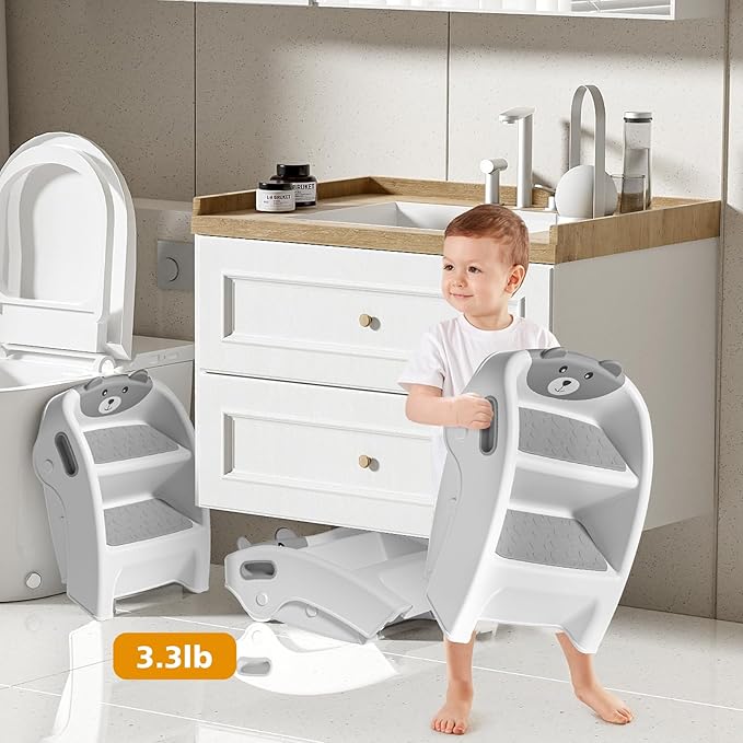 Folding Toddler Step Stool for Bathroom and Potty Training,Anti-Slip, Anti-Tip A-Frame Design with 10-Second Setup-Potty 2 Step Stool for Kids