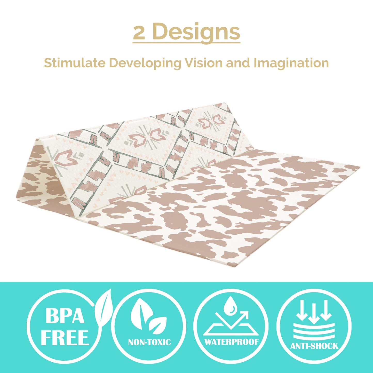 JumpOff Jo Foldable Foam Play Mat – Large Waterproof Baby & Toddler Activity Floor Mat, Double-Sided 70 x 59 Inch Play Surface - Westbound