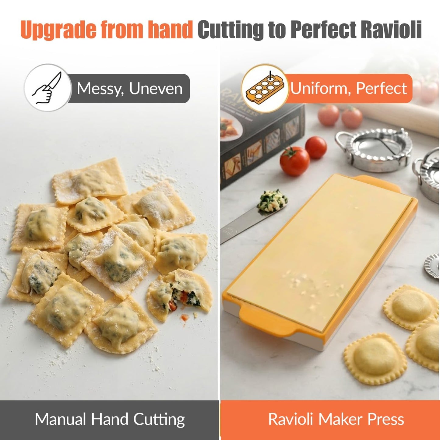 Ultimate Ravioli Maker Press & Dumpling Maker Kit - 10-Hole Ravioli Mold, Pasta Roller, Pastry Wheel & Pierogi Press - Stainless Steel Empanada Maker Machine & Pasta Making Tools for Kitchen (Round)