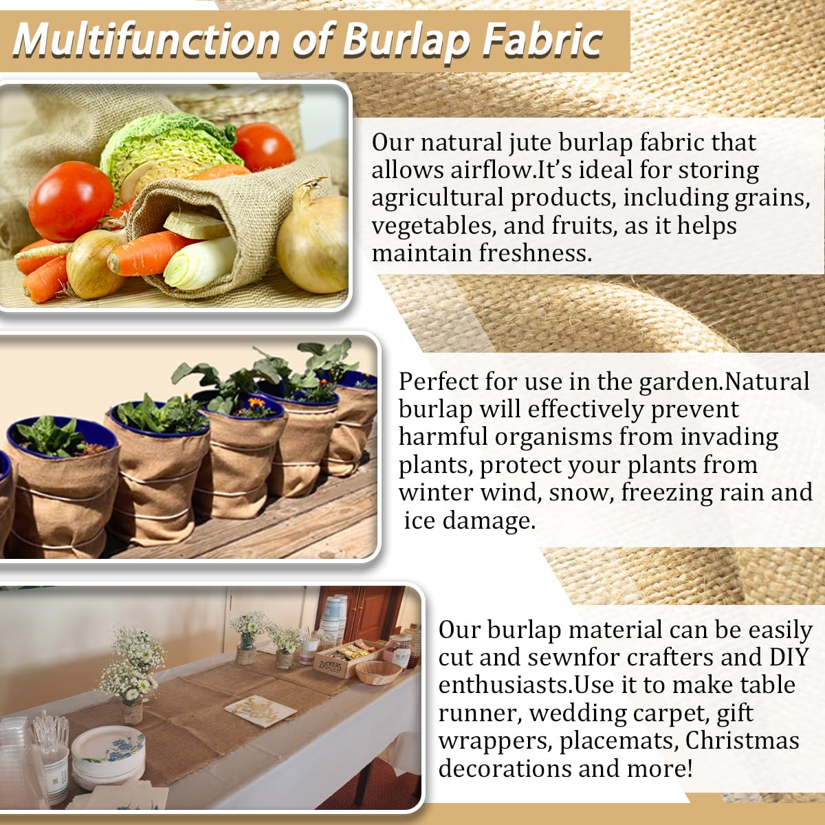 Hortifan Burlap Fabric Roll, 40" x 15 Feet Burlap Garden Fabric Natural Jute for Decorations, Crafts, Weddings, Table Runner, Landscaping, Plants & Tree Covering