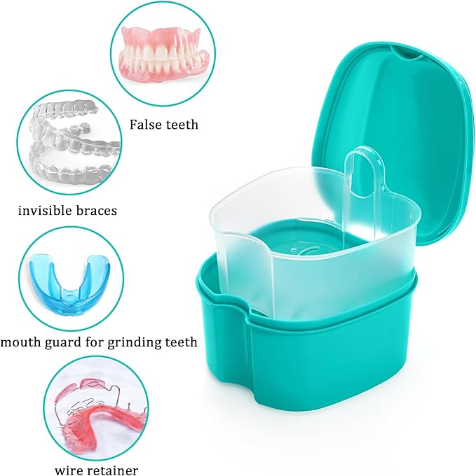 ZENFUN 20 Packs Denture Cases Dental Box For Artificial Teeth Denture Retainer Case Bulk Denture Holder with Strainer Basket Denture Soaking Container False Teeth Storage Box, Individually Sealed