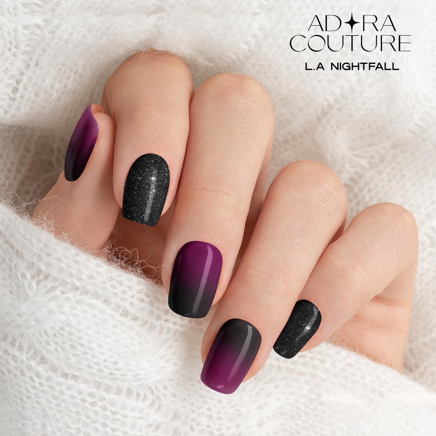 Adora Couture Semi Cured Gel Nail Strips with 30 Pieces - Salon Quality Manicure Kit for Women Easy Application Wraps Includes Prep Pads Nail File Wooden Stick, UV Light Required (Purple LA)