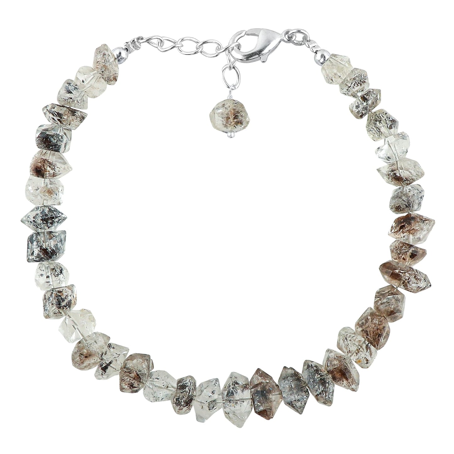 CRYSTALINES Natural Raw Black Herkimer Diamond Quartz Gemstone Bracelets, Rough Quartz Stones Dainty Handmade Boho Bracelet, Healing Crystals Silver Plated Jewelry, Christmas Gift