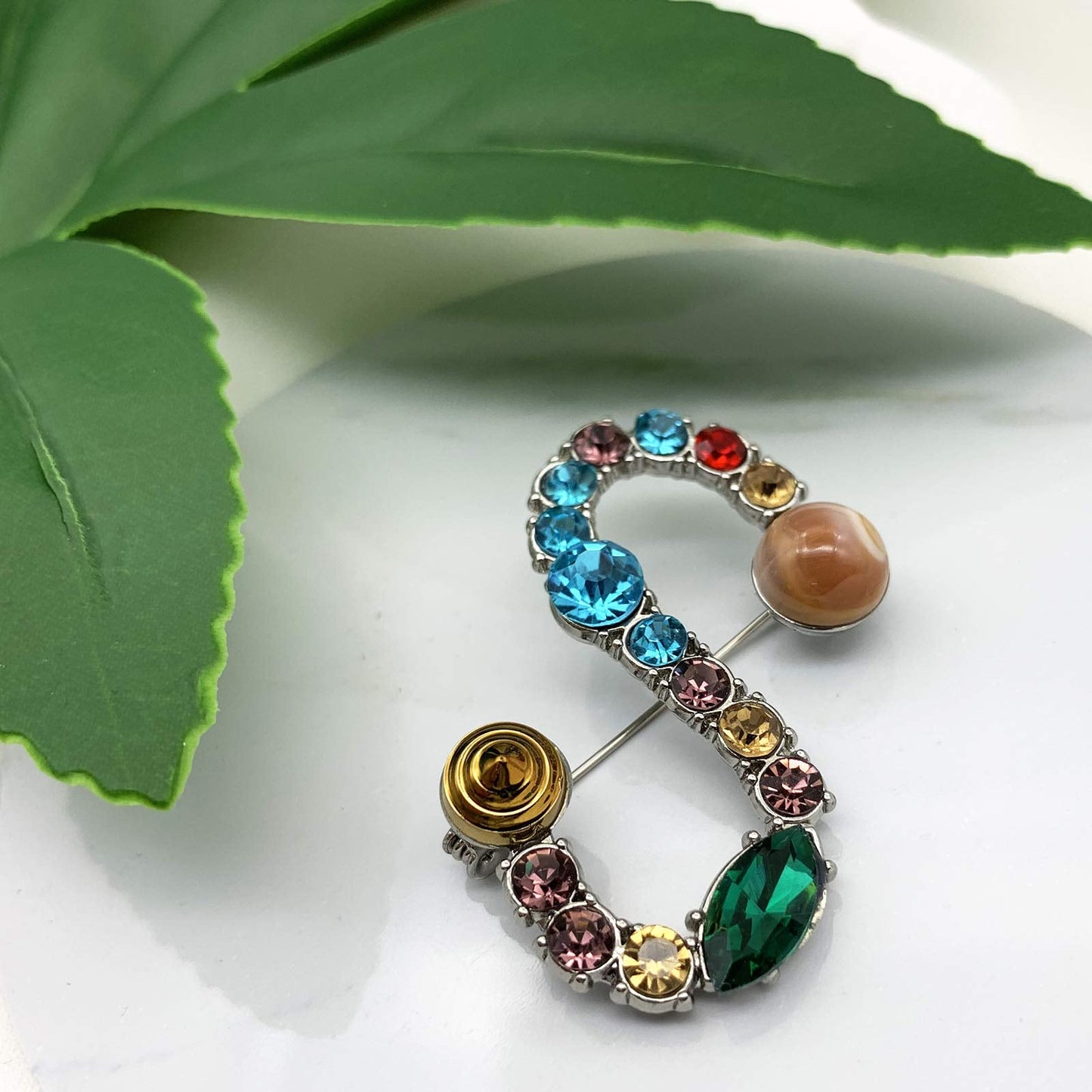 XGALBLA Letters S Plated Metal Stone Clear Colorful Crystal Lapel Pin Brooches Collar(Silver Tone)