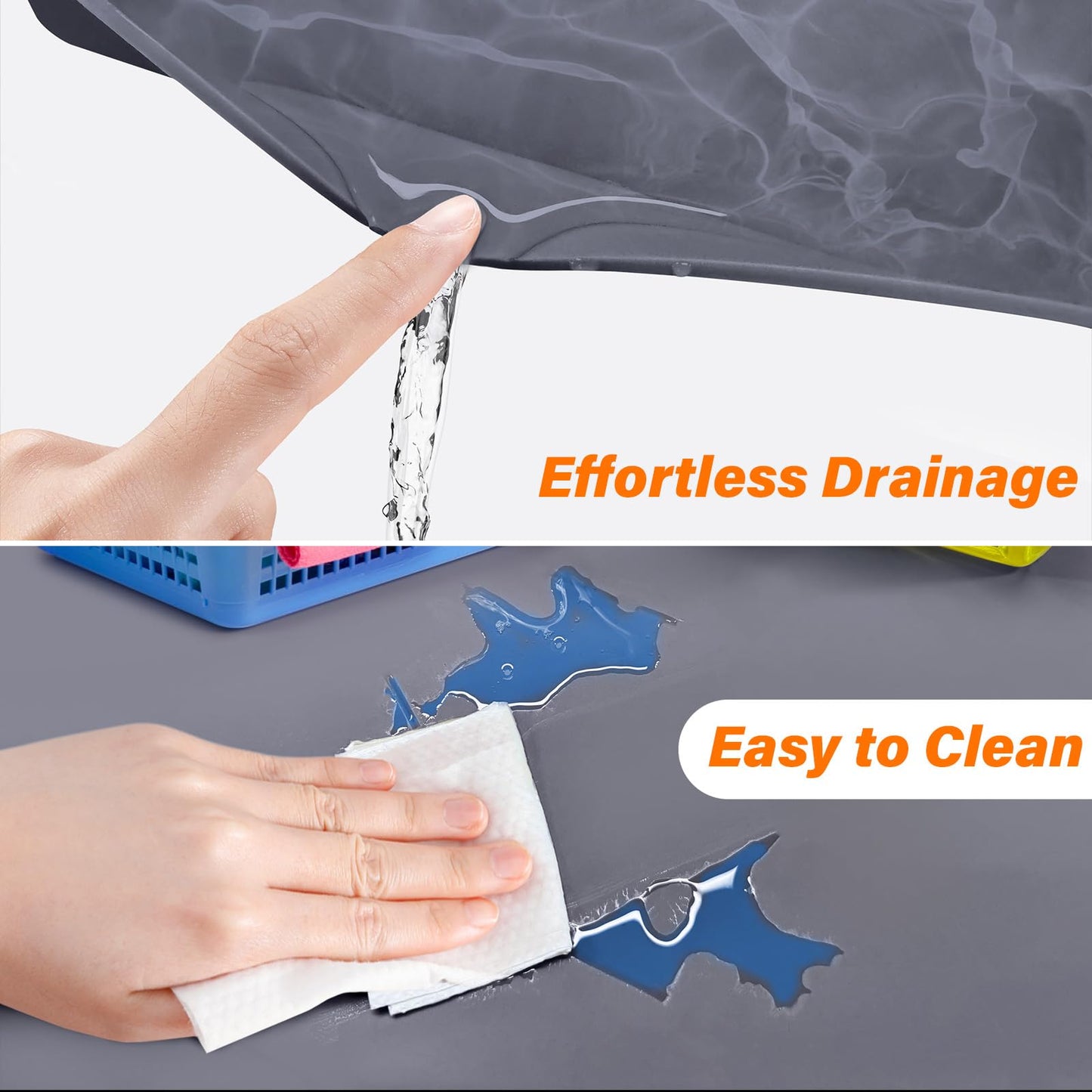 FLATO Waterproof Under Sink Mat 34" x 22" Shelf Liner for Kitchen and Bathroom, Cabinet Protector, Organizers and Storage, Flexible Silicone Drip Tray