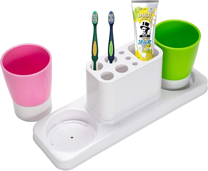 Bathroom Toothbrush Holder Stand Organizer with Rinsing Cups(2 Cups)