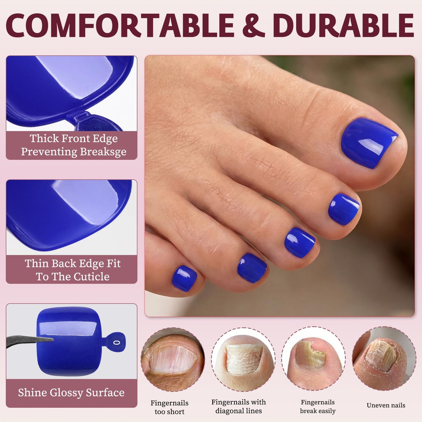 120pcs Navy Blue Press on Toenails for Women,Short Square Fake Toe Nails,12 Sizes False Toenails with Nail Glue and Adhesive Tabs