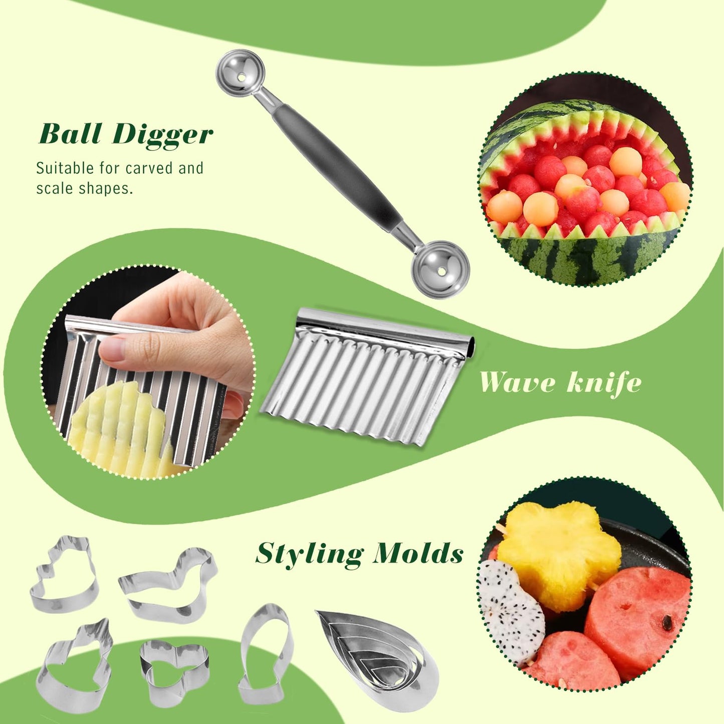 80-Piece Stainless Steel Fruit Carving Tools Set - Professional Watermelon Carving Knife Kit with Ergonomic Handles & Portable Case, Durable Fruit Cutting Tools for Culinary Arts, Sculpting, Peeling