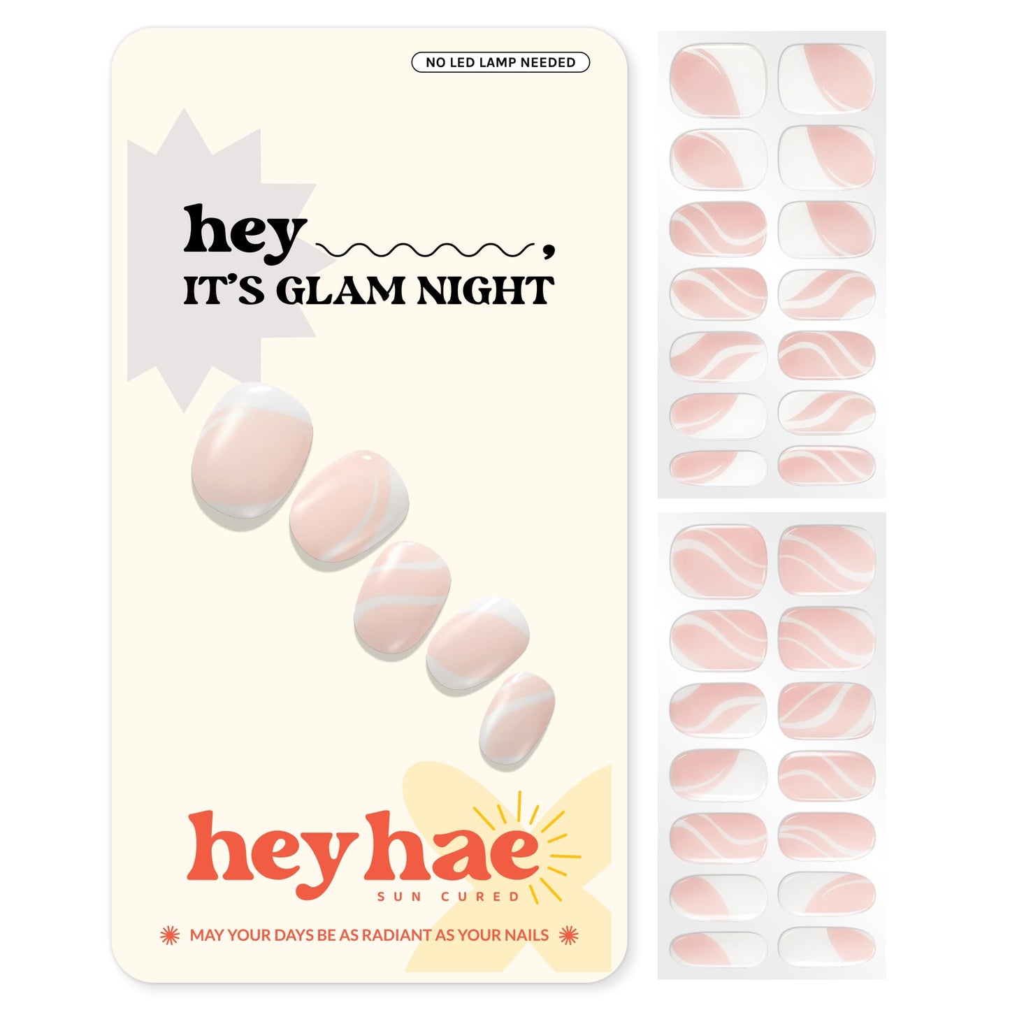 Heyhae Semi Cured Gel Nail Strips | No LED Lamp Needed | French, Pink, Spring | Easy Apply & Remove, Salon Quality | Includes 28 Strips, 1 Prep Pads, Nail File & Wooden stick - Hey, It's Glam Night