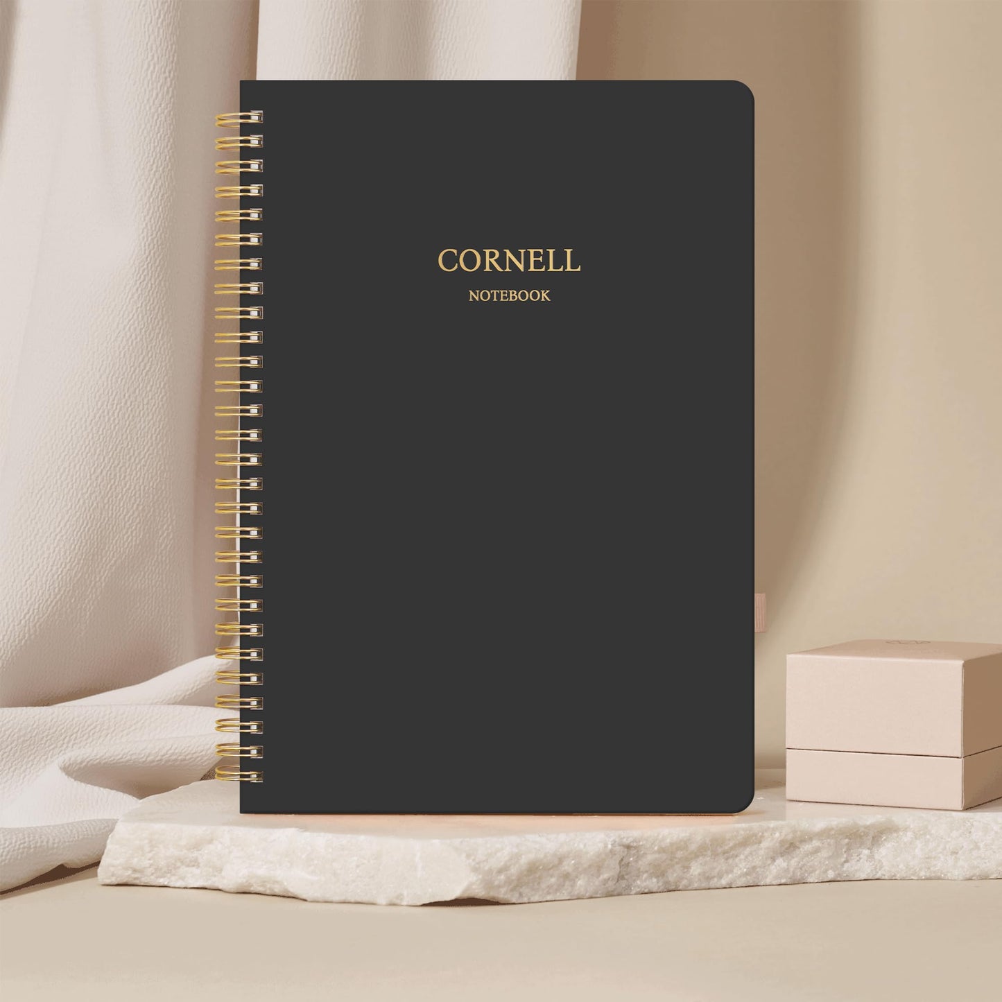 Hardcover Cornell Notes Notebook for Note Taking Supplies, B5 Spiral Aesthetic Study Subject Notebooks for School Work College Ruled Meeting Notes Book Studying Essentials, 7.2” x 10”, Black