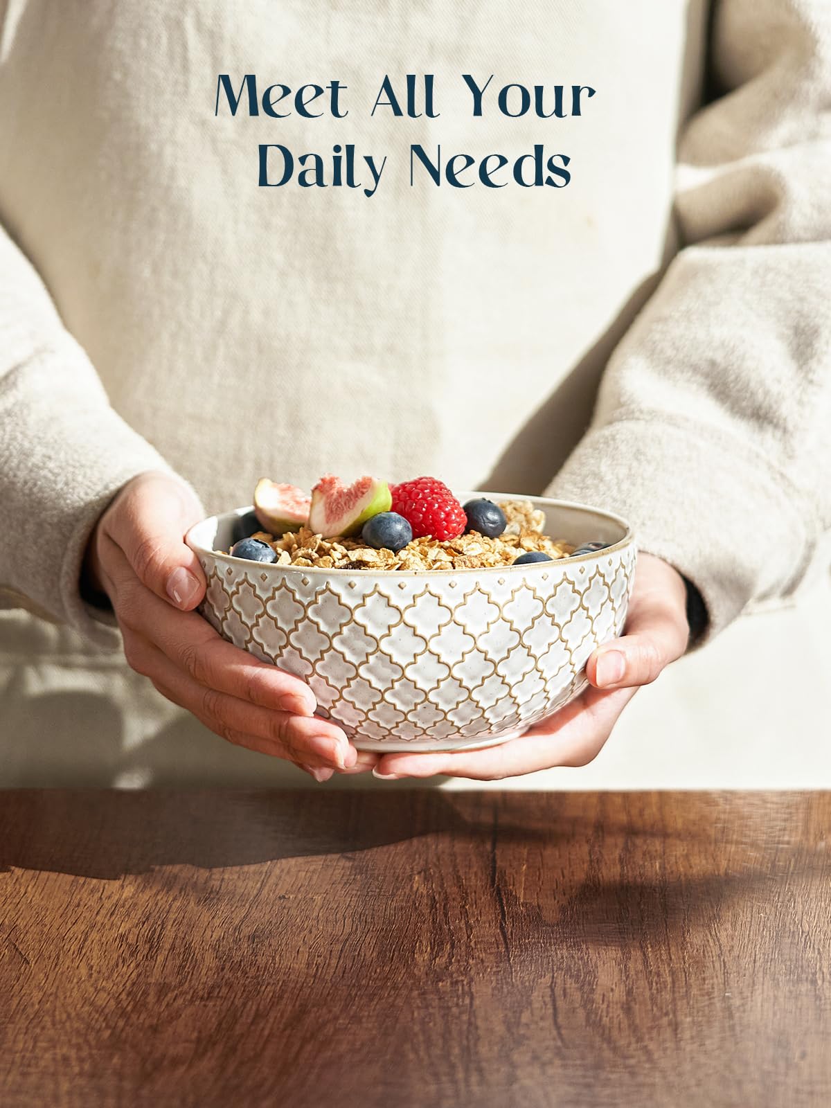 DOWAN Soup Bowls Set of 6, 26 OZ Cereal Bowls for Kitchen, 6" Ceramic Embossment Bowl for Salad, Pho, Fruits, Rice, Large Bowls Decor & Housewarming Gift, Dishwasher & Microwave Safe