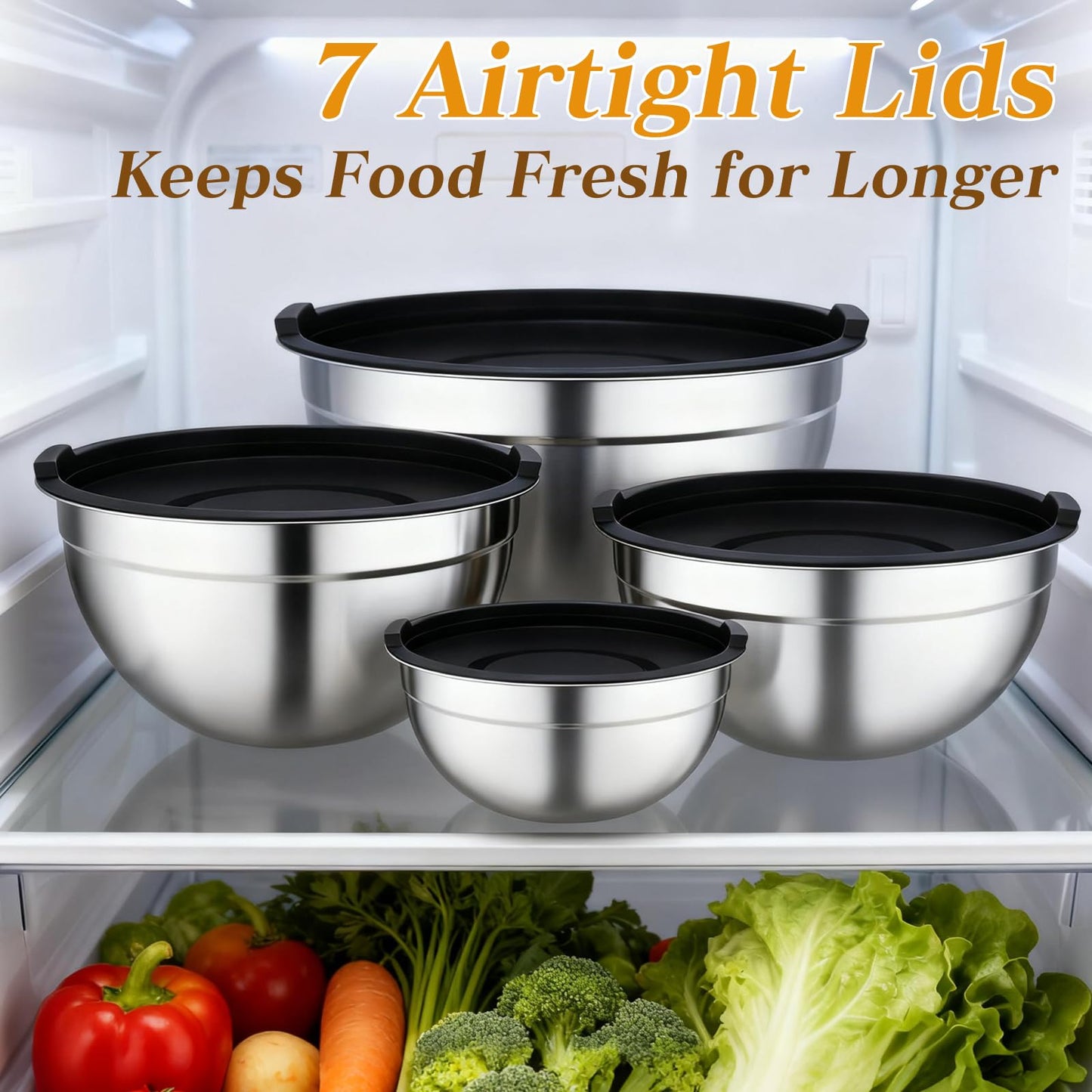 Unokit Mixing Bowls with Lids Set - 16 Pcs Stainless Steel Nesting Mixing Bowls with Grater Attachments, Mixing Bowl Set for Multi Mixing & Serving