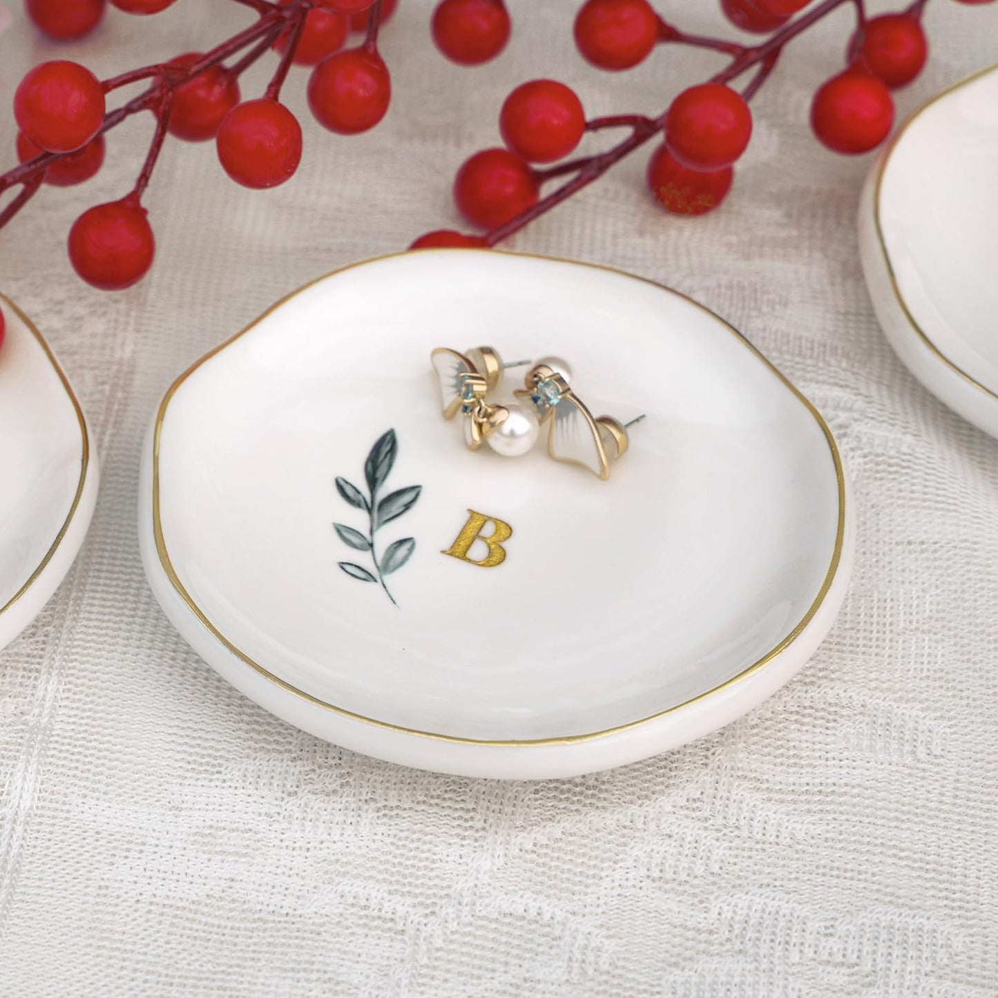 Personalized Ceramic Ring Dish, Initial Jewelry Tray for Rings, Earrings, Necklaces & Bracelets, Gift for Engagements, Birthdays, Holidays, Mom, Sister, Bridesmaid, Bride-to-Be, 4" Ring Plate