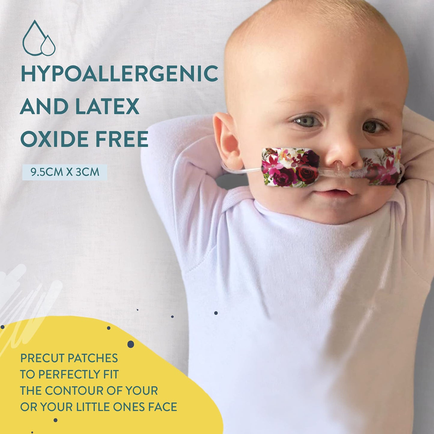 Nasogastric or Oxygen Tube precut Adhesive Tape Floral Mix x 10 Pack. (Right Side)