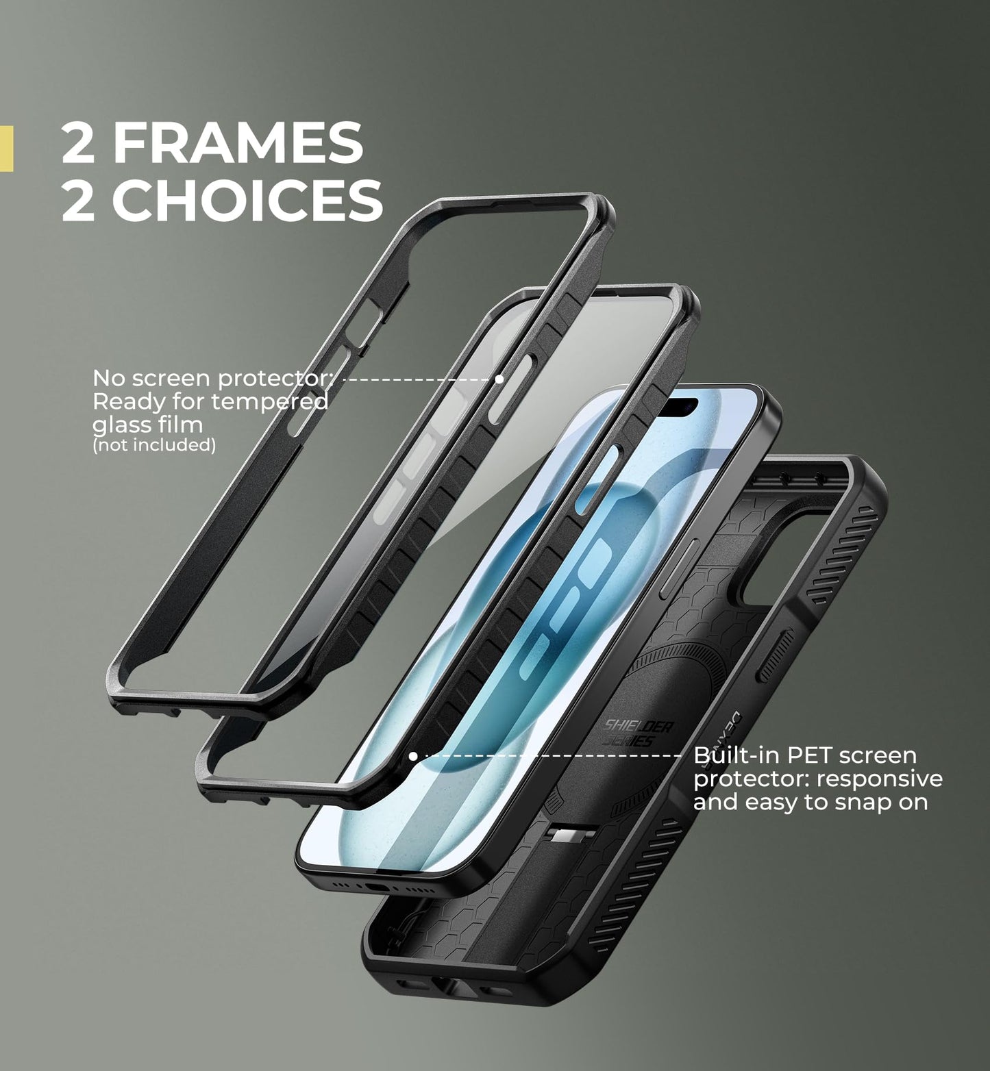 Dexnor for iPhone 15 Case with Slide Camera Cover & Adjustable Kickstand & Built-in Screen Protector, Magnetic Rugged Shockproof Bumper Cases Heavy-Duty Magnetic Protective Cover,Black