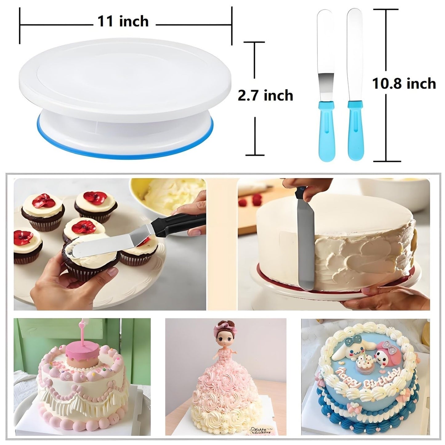 ANSLYQA Cake Decorating Kit, 193 Pcs with Cake Turntable, Leveler, 24 Numbered Icing Tips, 2 Spatulas, 2 Couplers, 3 Scrapers, 50 Pastry Bags, 50 Paper Cupcake Liners & More Baking Tools, (Blue)
