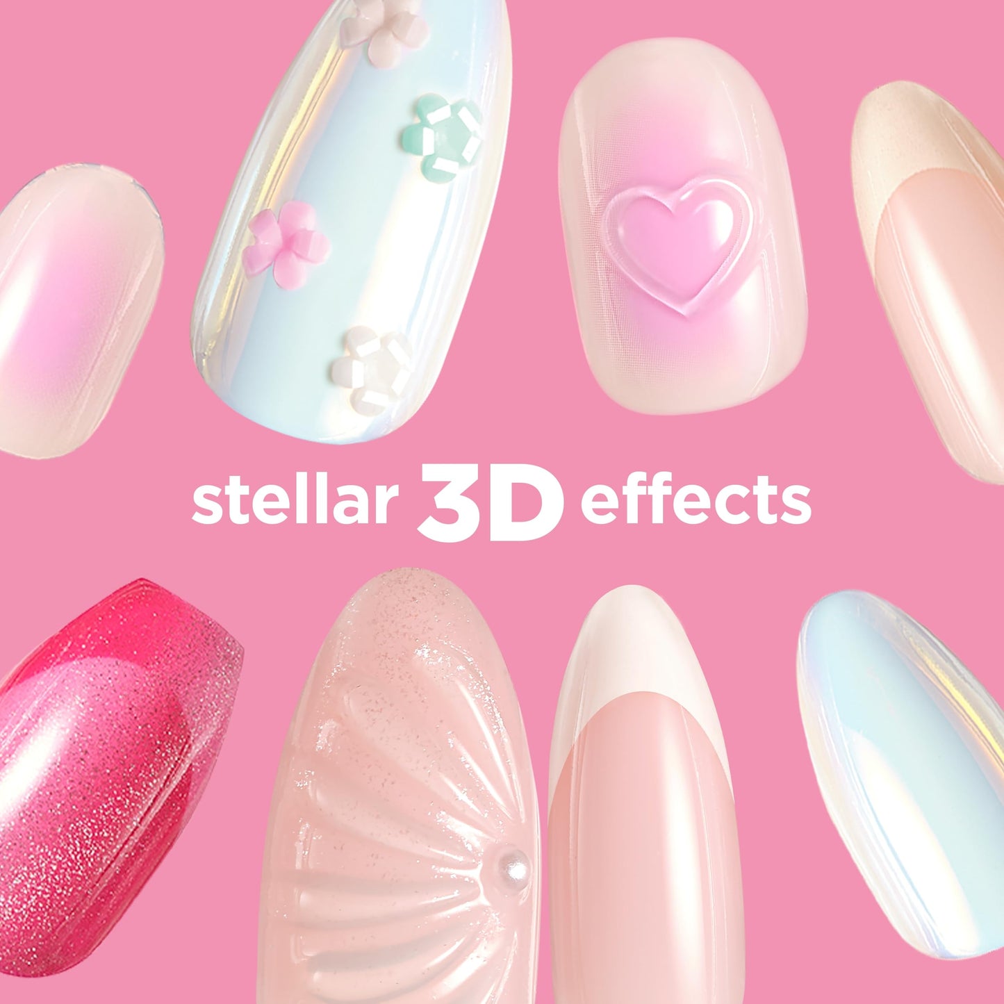 Sally Hansen Salon Effects Perfect Press-On Pink Nails | Oval Shape, 3D Design | Easy to Apply, Non-Damaging, Vitamin E & B5 | 30 Nails, Nail Glue, Adhesive Tabs, File| State of the Heart