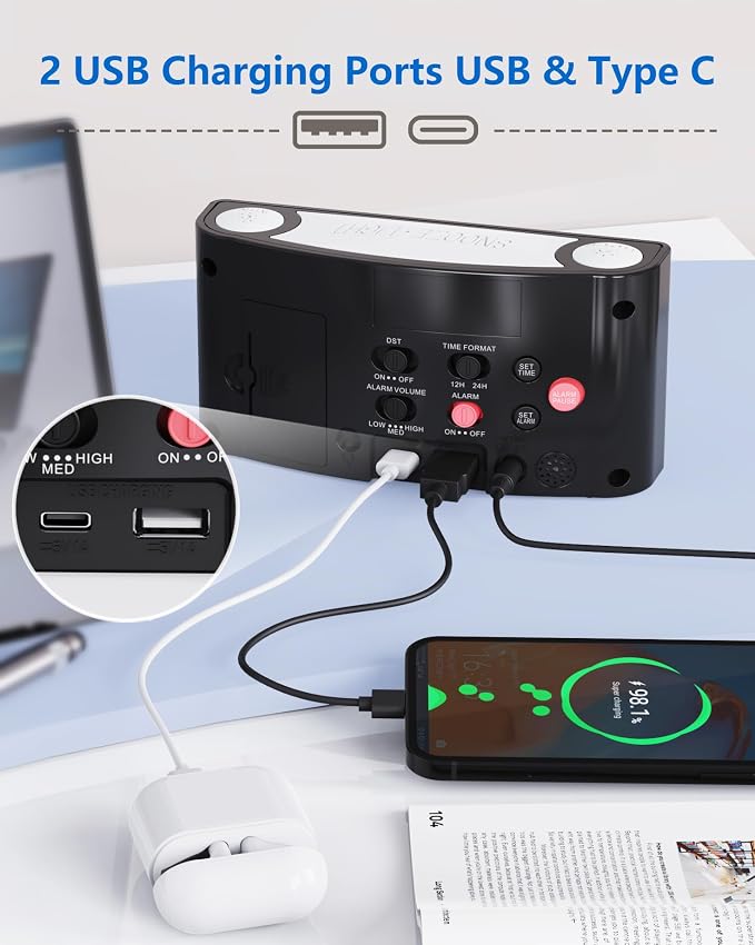 Digital Alarm Clock for Bedroom, Large Screen with 7 Color Night Light
