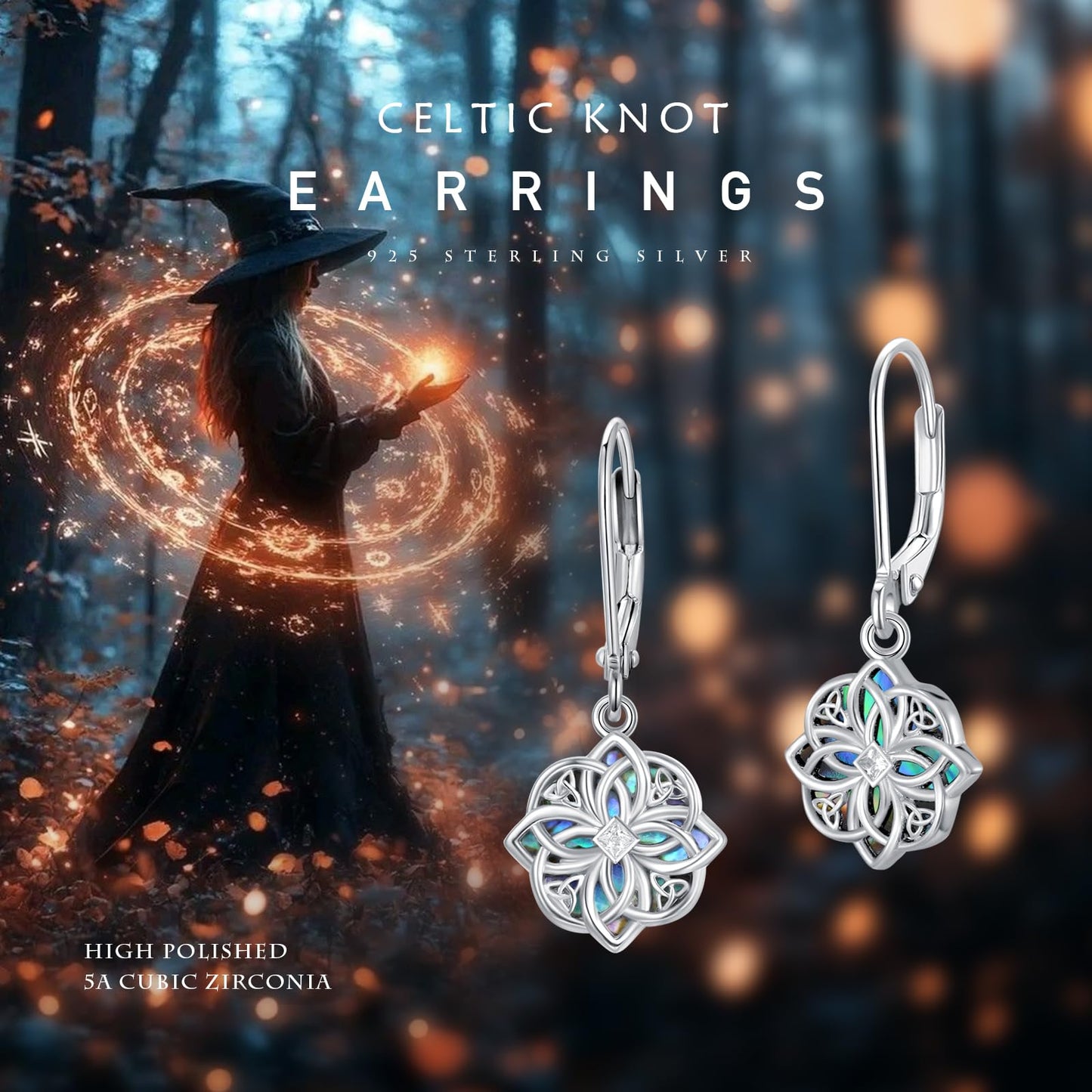 PARYFO Celtic Knot for Women Witches Knot Dangle Earrings with Abalone Good Luck Irish Celtic Knot Vintage Dangles for Women