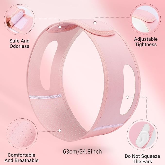 Reusable V Line Lifting Mask with Chin Strap for Sleeping,Double Chin Reducer,Face Lift Prevent Sagging, Jaw Exerciser,Light Pink,M