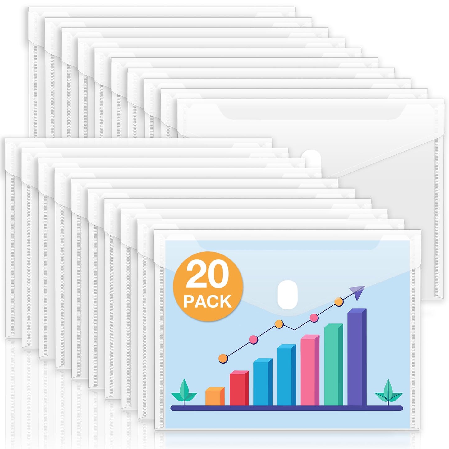 Sooez 20 Pack Plastic Envelopes File Folders, Rainforced Clear Folder Important Document Organizer, A4 Letter Size Bill Receipt Paper Holder Organizer Folder with Closure for School Office