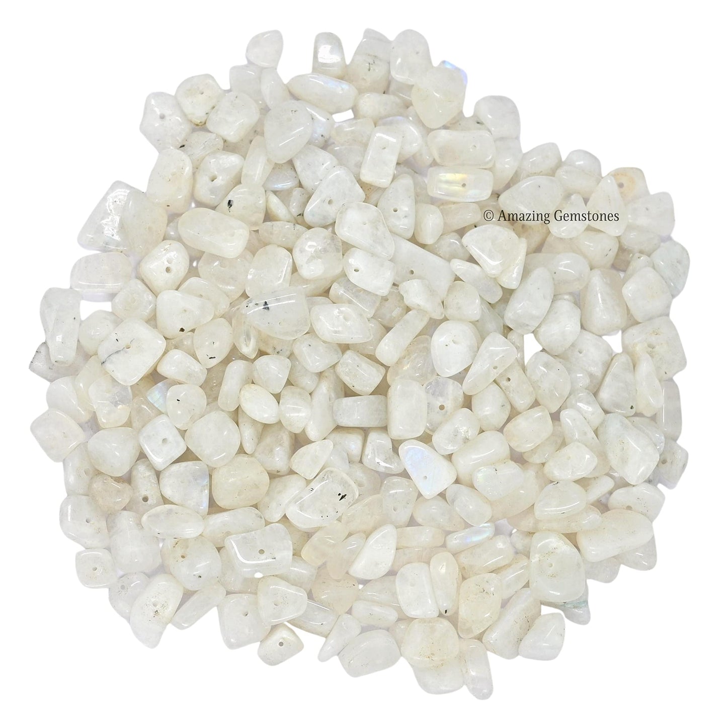 Rainbow Moonstone Pre Drilled Crystal Crushed Chips Beads for Bracelets Making, DIY Handmade Natural Healing Crystals (25 Inch Strand)