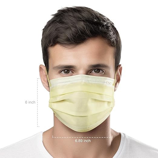 CSD Colo 30 Pcs Yellow Disposable Face Masks, 3 Ply Adult Mask with Elastic Ear Loop, Nose Bridge Clip, Breathable Comfortable Mask Great for Indoor, Outdoors Use (Calla Yellow)