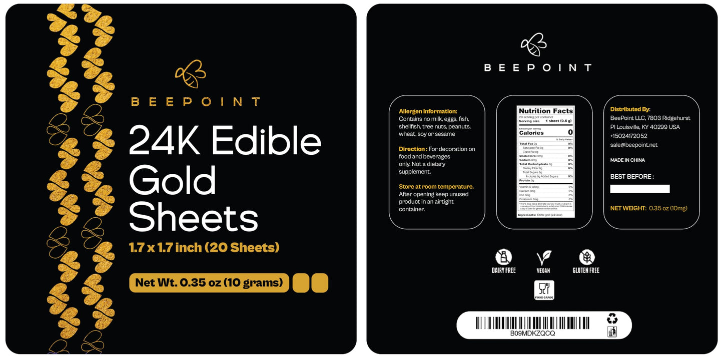 BeePoint 24K Edible Gold Leaf Sheets 20 Pcs - 1.7 x 1.7 Inches Gold Leaves for Cake Decorating, Baking & Cooking, Art & DIY Projects, Gilding Crafting, Makeup & Home