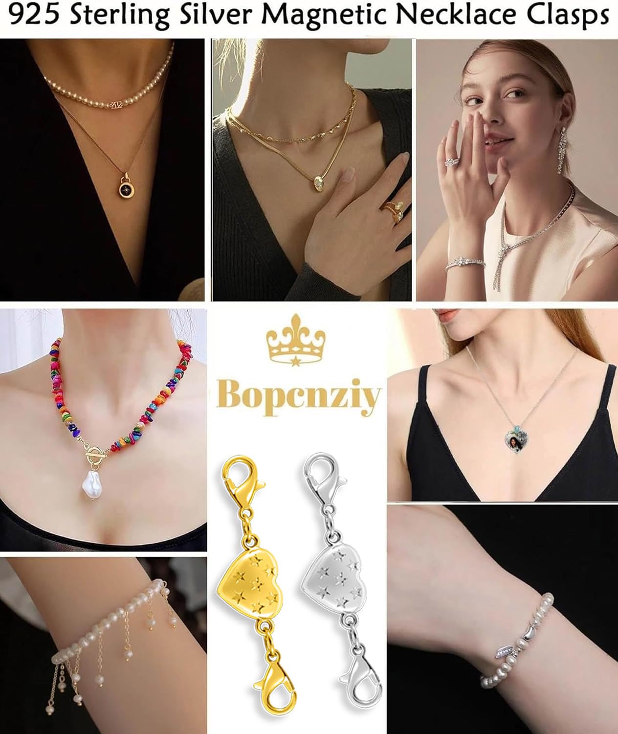 Magnetic Clasp Converter, Heart Design Lobster Clasps for Necklaces and Bracelets, Gold and Silver (3pcs Silvery)