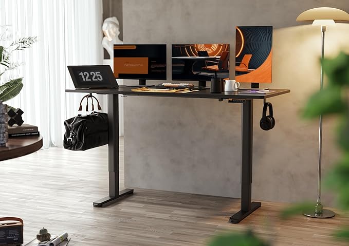 Claiks Electric Standing Desk, Adjustable Height Stand up Desk, 55x24 Inches Sit Stand Home Office Desk with Splice Board, Black Frame/Black Top