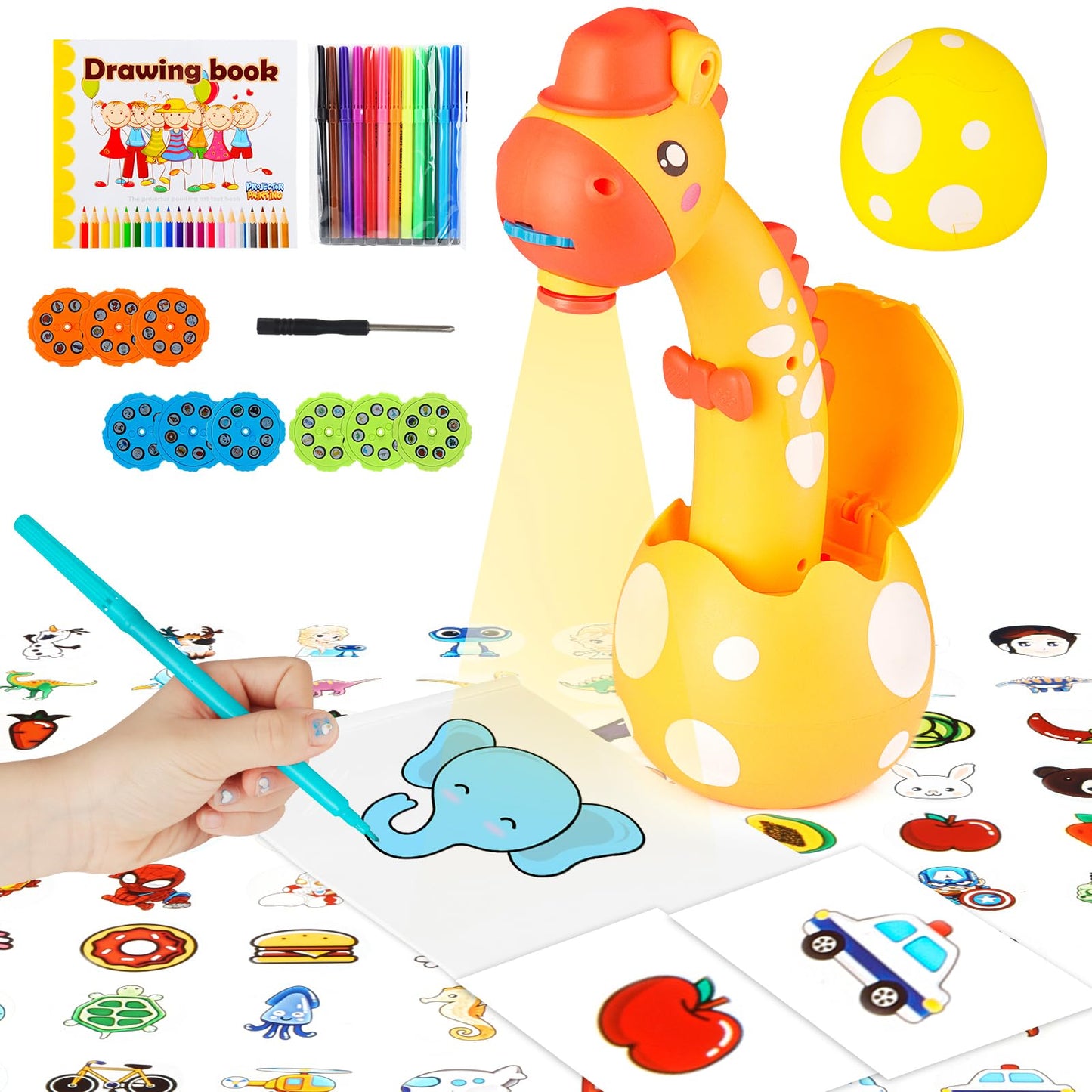 KETIEE Drawing Projector for Kids, Tracing and Drawing Projector Toy with Light, Children Smart Projector Sketcher, Kids Art Projector with 72 Stencils for Boy Girl 3-8 Years Old (Yellow)