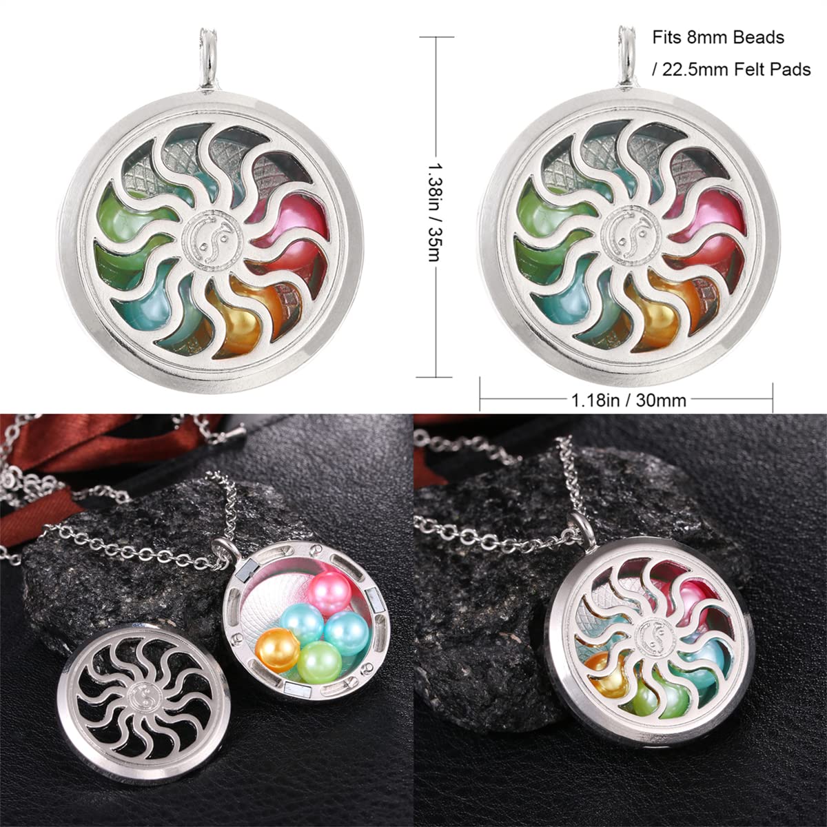 Vie jeune 5pcs Mixed Pearl Cage Floating Pendant Aroma Diffuser Charms Stainless Steel Tone Perfume Essential Oil Diffuser Necklace Pendant Locket Jewelry (Style 4)