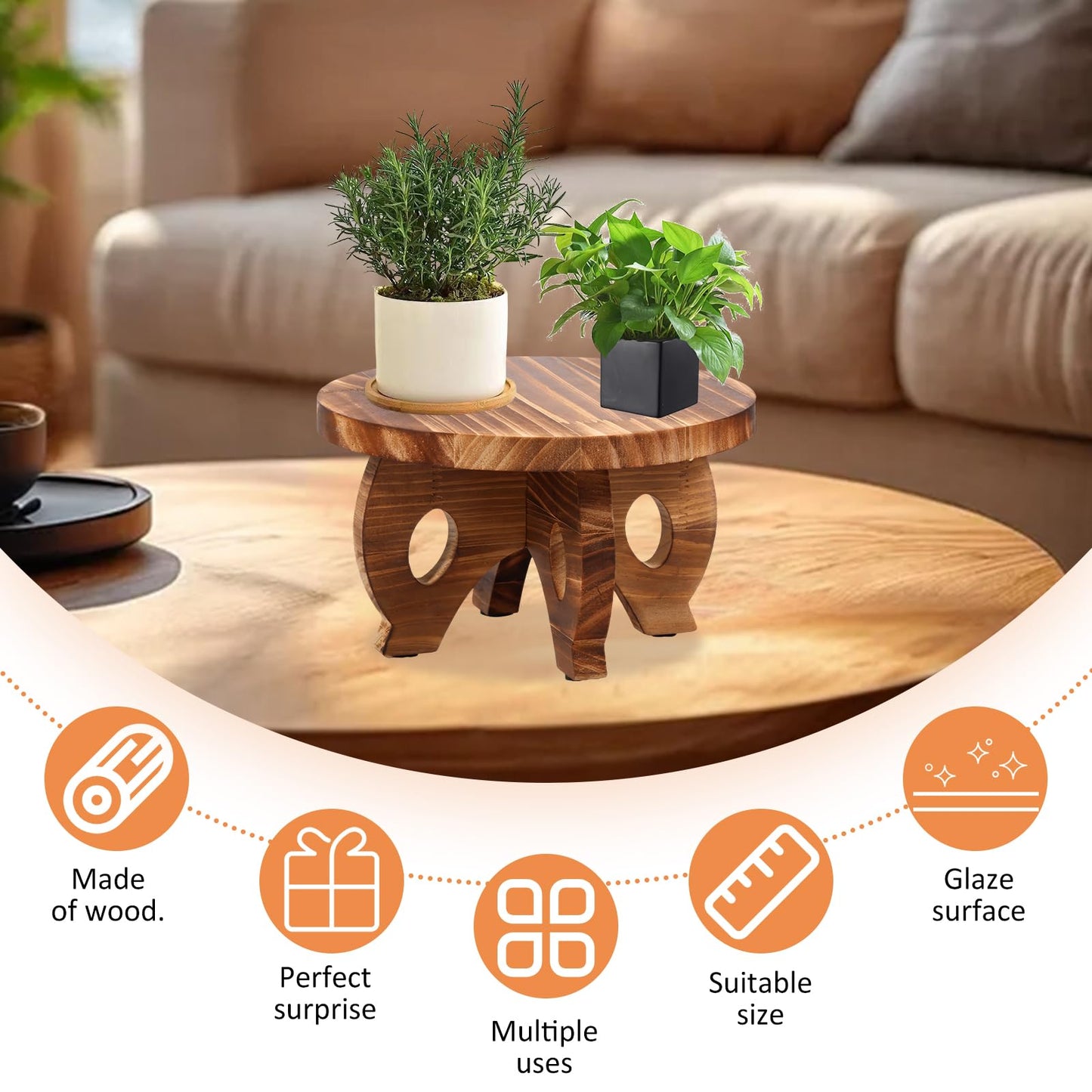 Wood Round Shape Planting Pedestal Stand, Plant Pot Display Stand, Sturdy Planter Stool Decorative Flower Pot Stand, Multipurpose Tabletop Planting Holder With Long Screws for Balcony Indoor (Coffee)