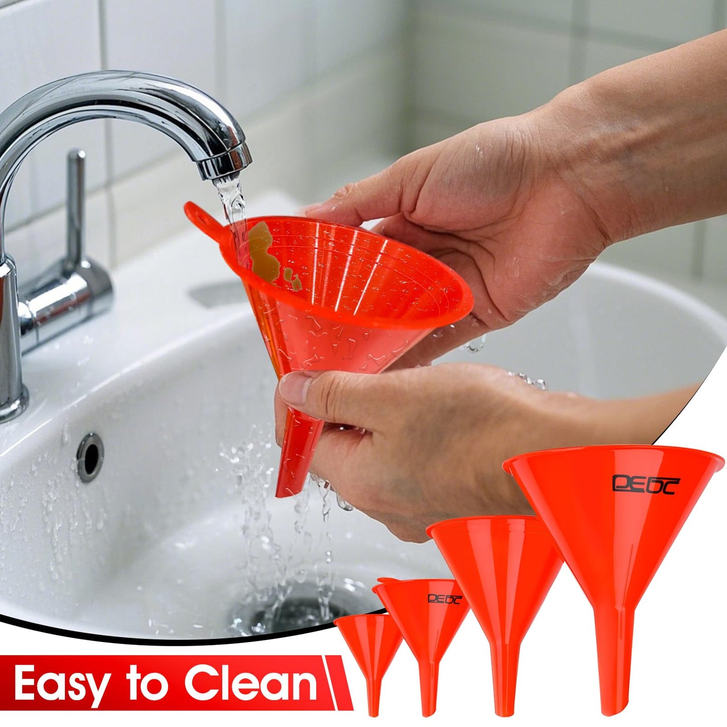 DEDC Oil Funnels Plastic Set for Car Automotive Kitchen Mini Small Large Red (7 PCS Oil Funnels)