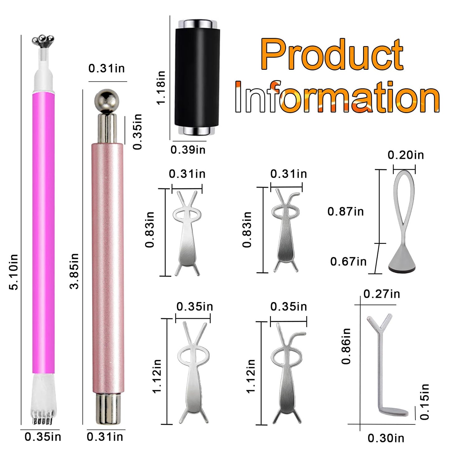 YECIRALA 3Pcs Cat Eye Magnet For Nails Magnet Tool Set With Y&O-Shape And Bunny Iron Molds, 3 Uniquely Shaped Nail Magnet For Nails, Strong Magnetism Cylinder Cat Eye Gel Nail Polish Magnet Sticks