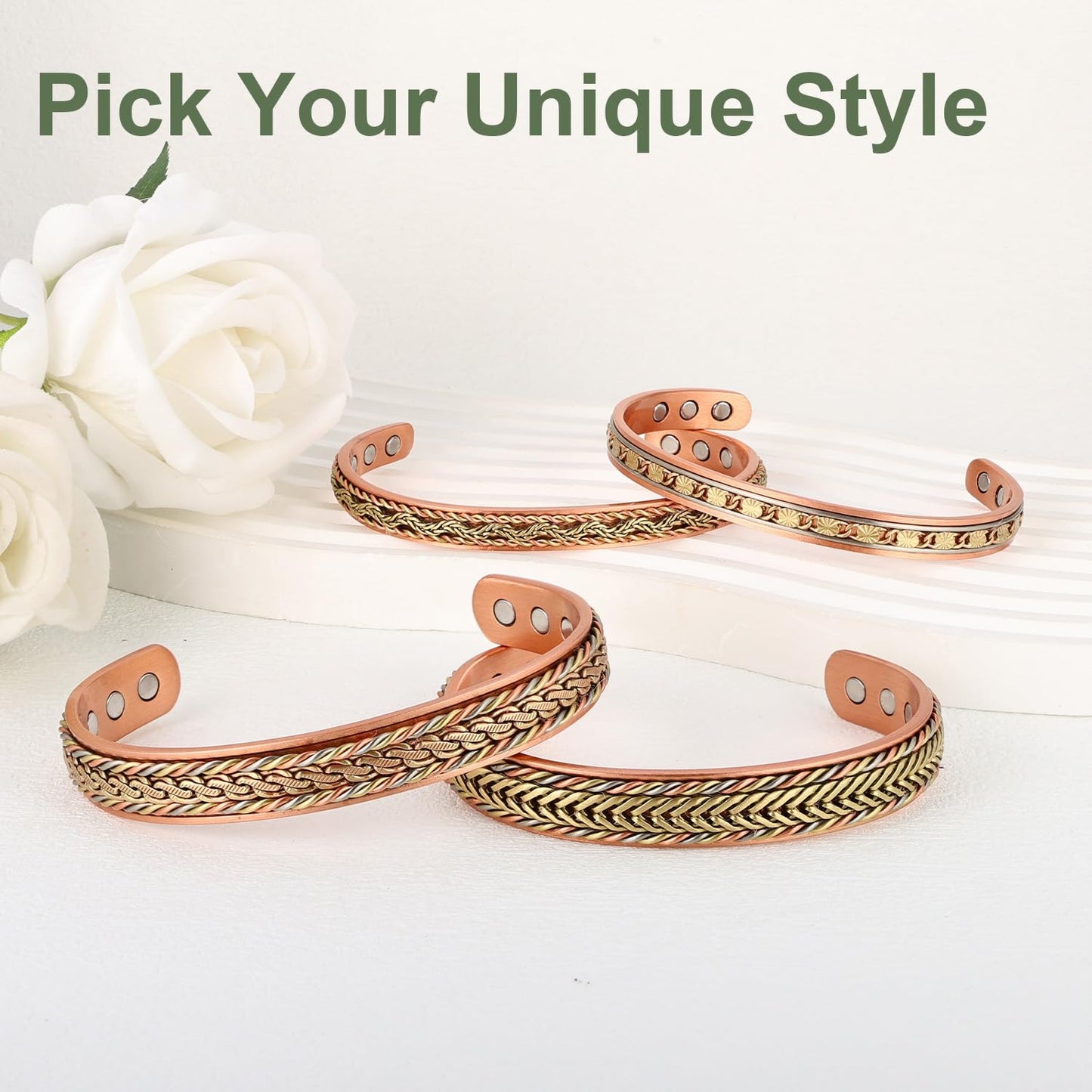 Fashtour Handcrafted Copper Bracelet for Men Women, Magnetic Copper Bracelet with Twisted Design, Adjustable (copper2013)