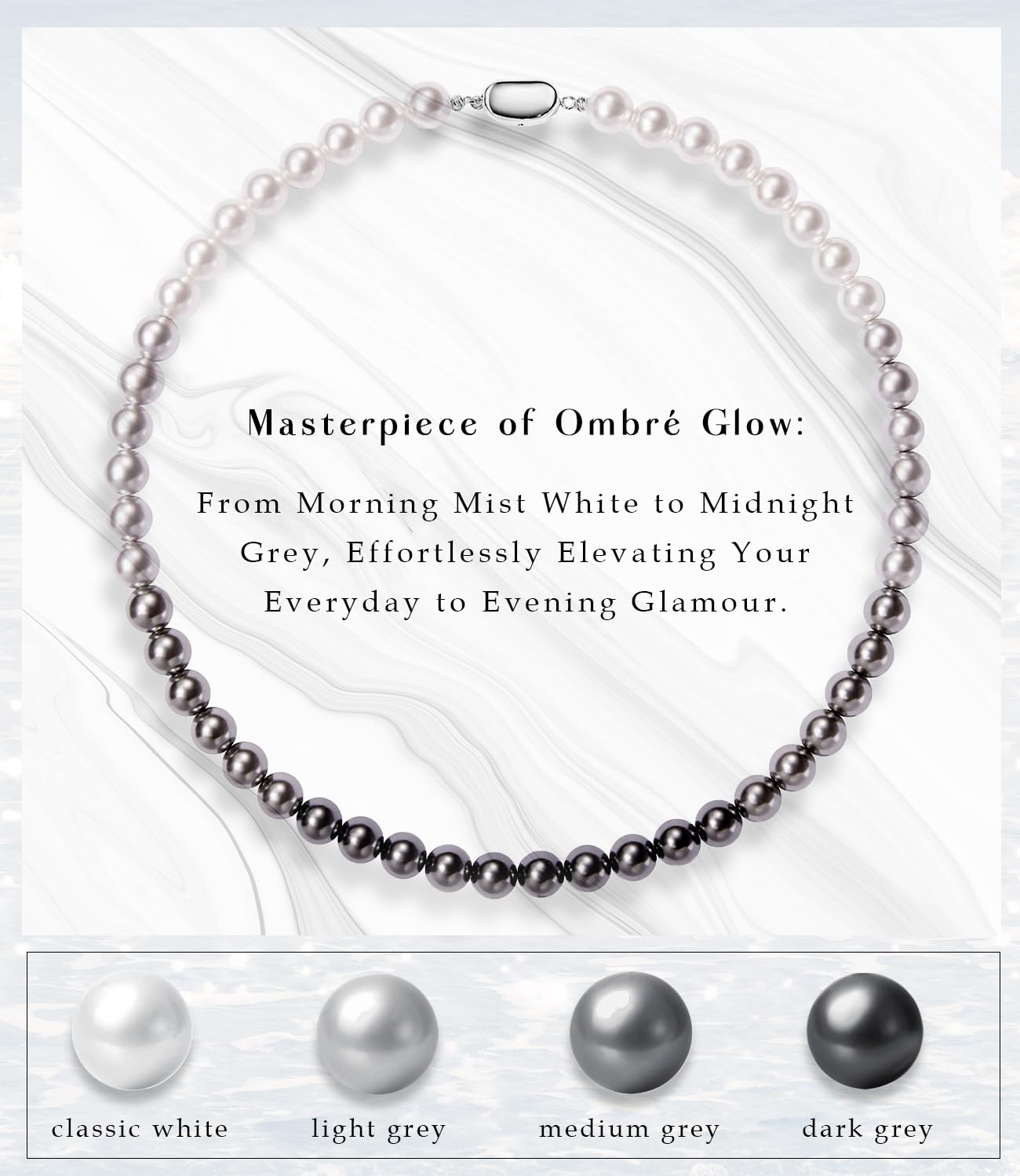Raneecoco HYPER LUSTER Sterling Silver 10mm Round Ombre Gray Simulated Pearl Necklace for Women | Dainty 16 inch Pearl Choker Necklace | Gift Ready for Wedding