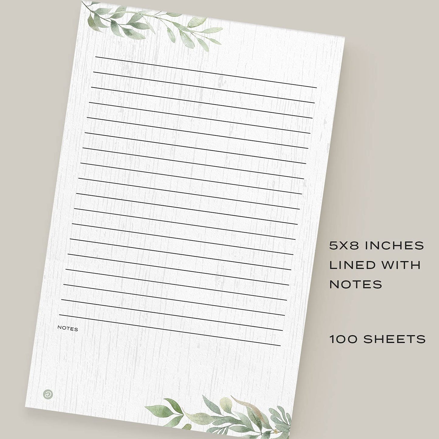 Dashleigh Farmhouse Notepad 5x8 Lined, 100 Sheets Rustic Sage Greenery Writing Pad with Tear Off Pages, Thick Paper Desk Notepad for Office and Home - To Do List Pad, Gift for Women, Kitchen Memo Pad