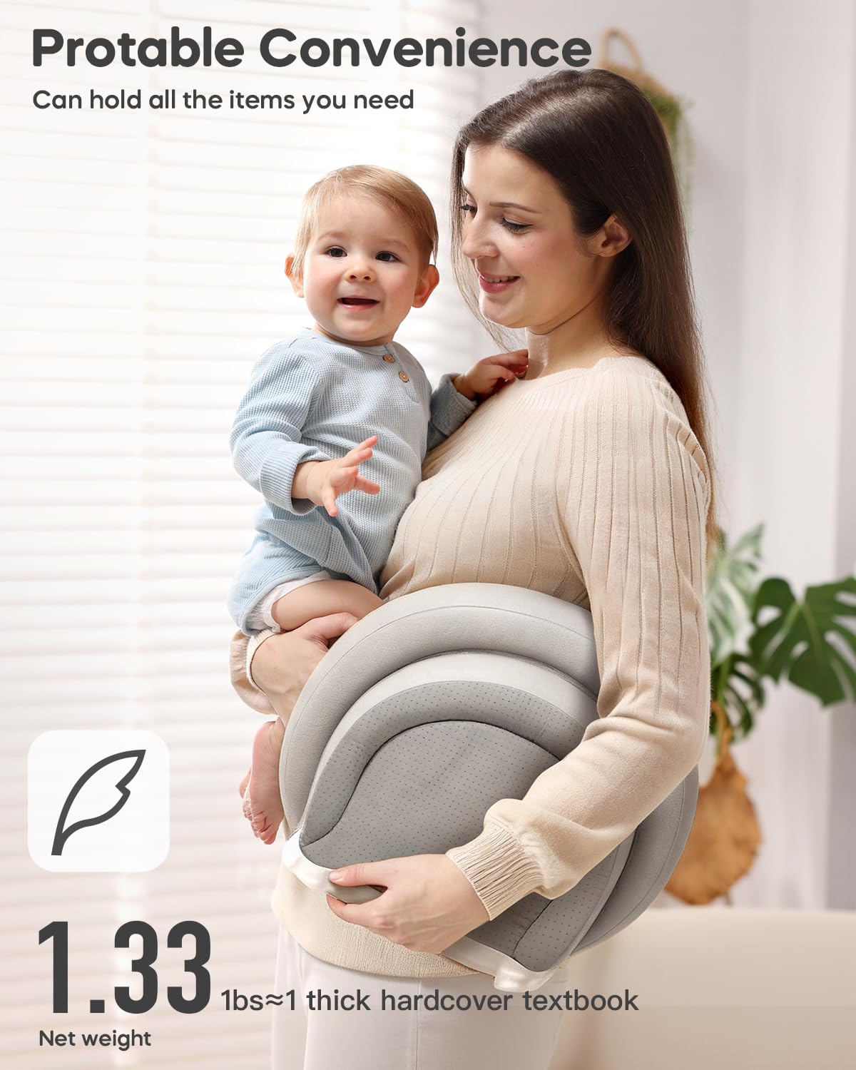 Waterproof Peanut Baby Changing Pad, Foldable Travel On-the-Go for Dresser & Changing Table, Wipe-Clean PU Diaper Pad with Non-Slip & Adjustable Safety Belt, 24"x16", Gray