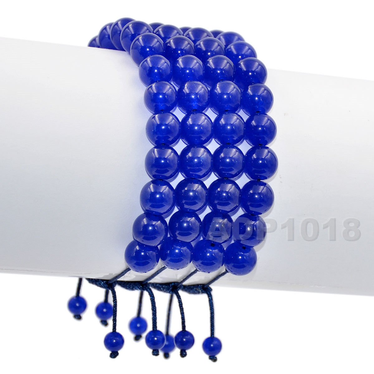 AD Beads Natural 8mm Gemstone Bracelets Healing Power Crystal Macrame Adjustable 7-9 Inch (Blue Jade)